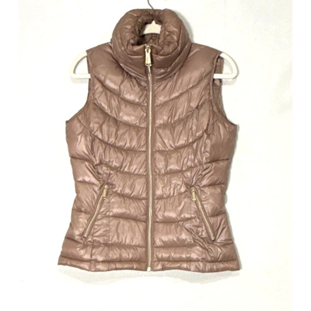 Calvin Klein Women's Pink/Rose Gold Puffer Vest XS Full Zip Stand Collar Pockets
